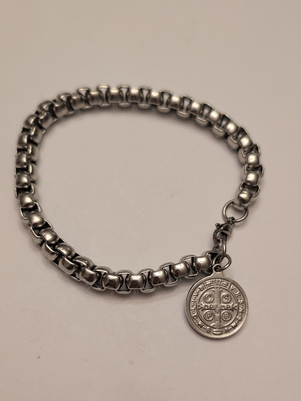 Stainless Steel Men's Chain Bracelet with Coin Charm